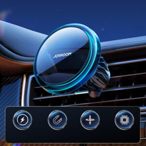 Joyroom autós tartó Qi vezeték nélküli indukciós töltéssel 15 W (MagSafe kompatibilis) szellőzőrácshoz ezüst (JR-ZS291)