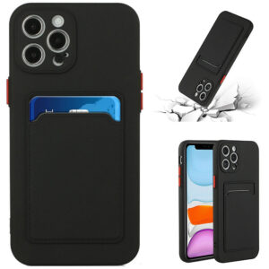 Apple iPhone 16e / 17e, Szilikon tok, kártyatartóval, Wooze Card Slot, fekete