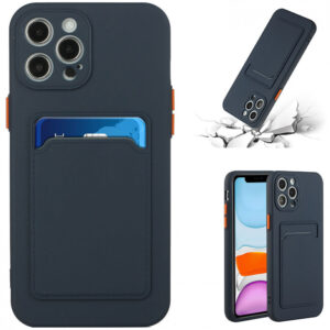 Apple iPhone 16e / 17e, Szilikon tok, kártyatartóval, Wooze Card Slot, sötétkék