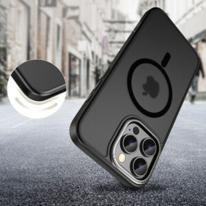 Apple iPhone 17 Pro Max, Műanyag hátlap védőtok + szilikon keret, Magsafe töltővel kompatibilis, Magedge Magsafe, áttetsző/fekete